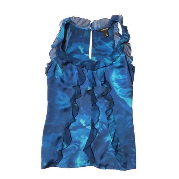 White House Black Market Womens Size XS Blue Blouse Ruffle Sleeveless Silky Work - Picture 1 of 15